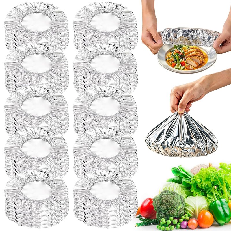 Reusable Aluminum Foil Insulation Cover, 50Pcs Food Covers for Keeping Food Warm, 110℃ Heat Resistant Elastic Bowl Covers for Leftovers, Meal Prep & Picnic, Fits 11-28cm Round/Square Plates (50)