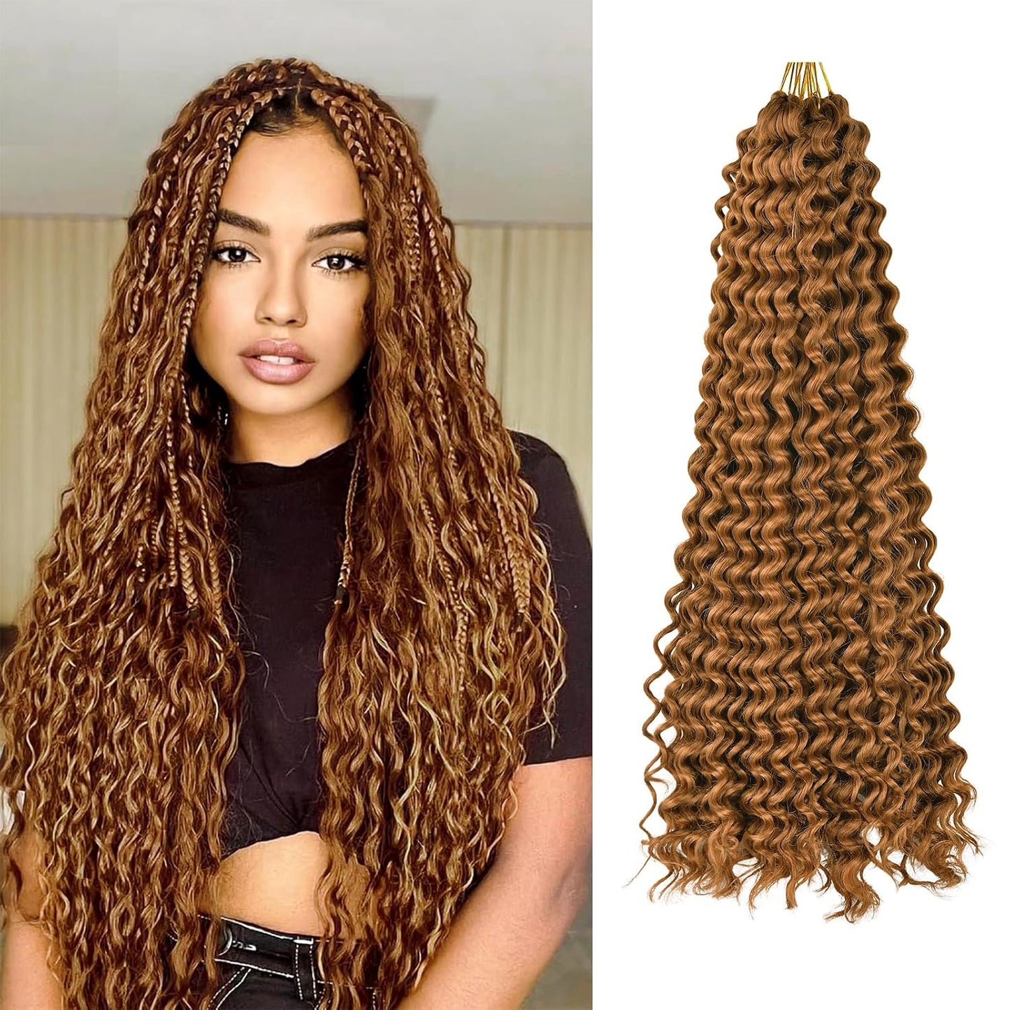 Ocean Wave Crochet Hair Extensions - Deep Wave Synthetic Braiding Hair for Women | 24 Inch, #1B (Pack of 2)