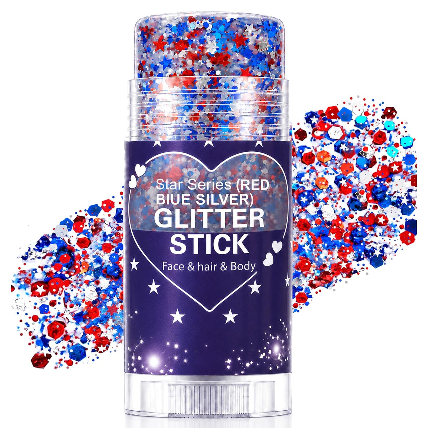 4th of July Glitter Stick, Patriotic Face Hair Glitter Stick, Fourth of July Outfit Accessories for Women Kids, Red White and Blue USA Accessories for Independence Day, Memorial Day