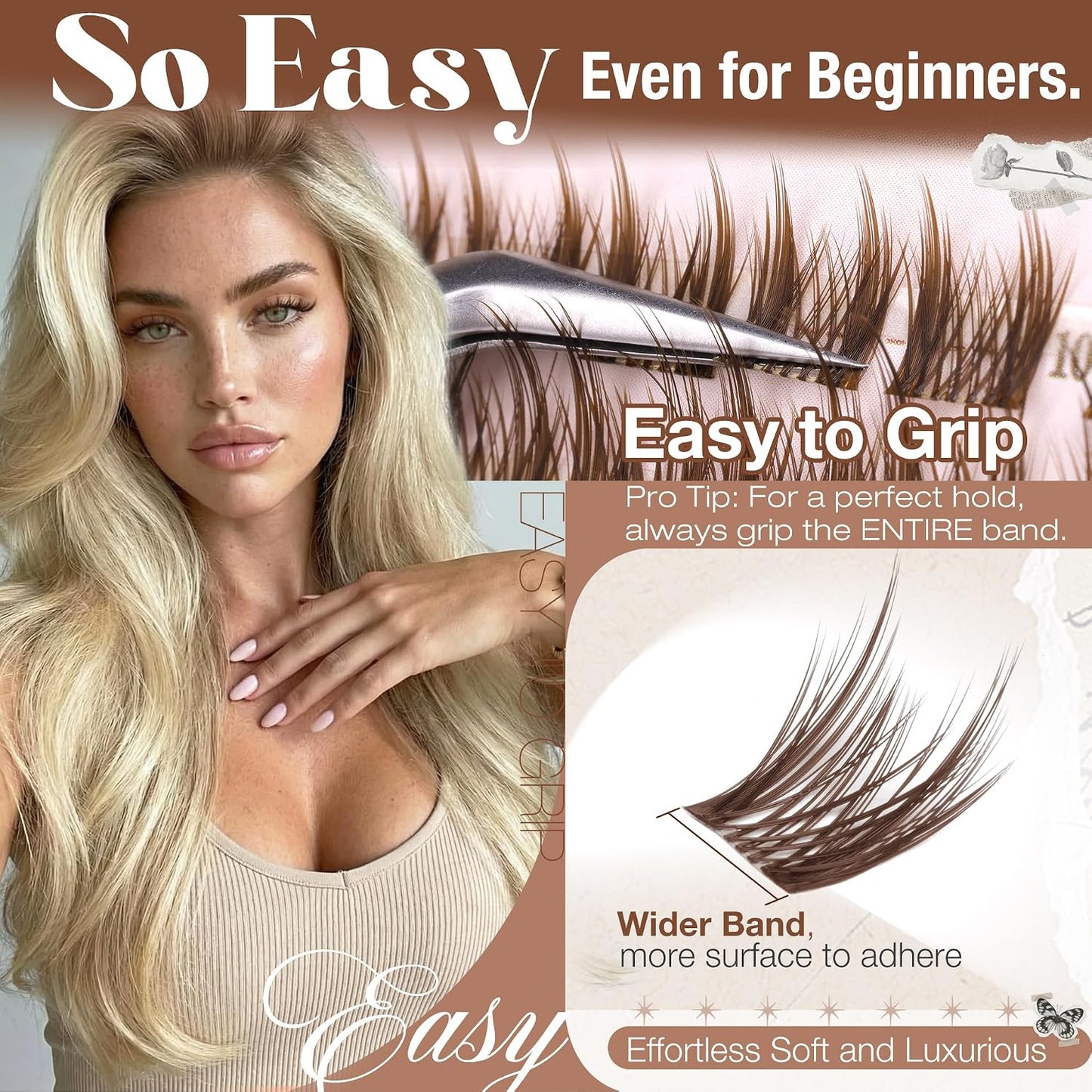 Anime Cluster Lashes - Brown Wispy Eyelash Extensions | C-Curly Spiky Manga DIY Pack (108 Pcs, 10-16MM)