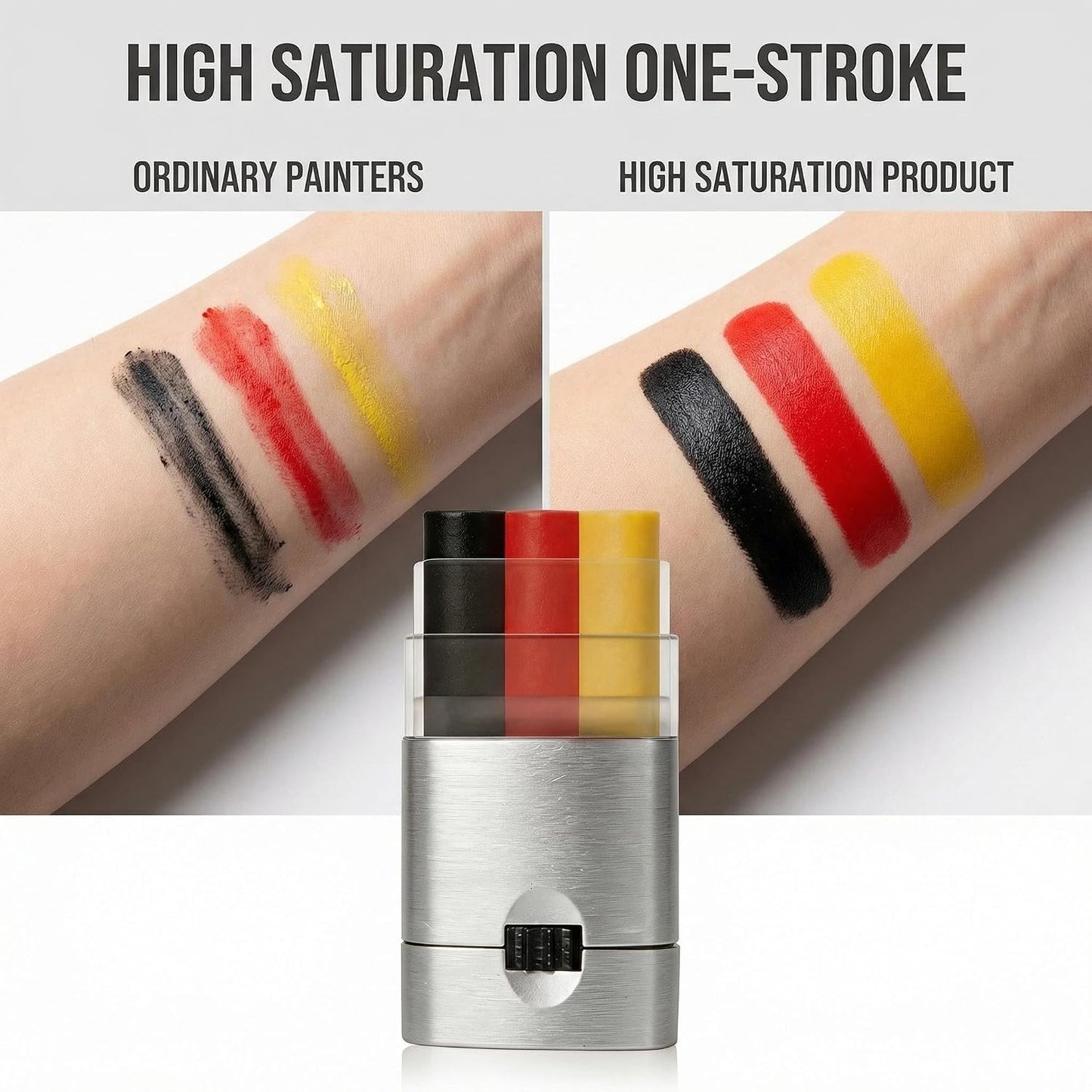 3-Color Face Paint Stick - Long-Lasting Sweatproof Makeup for Game Day | Kid-Friendly & Easy Wash (Black, Red, Yellow)