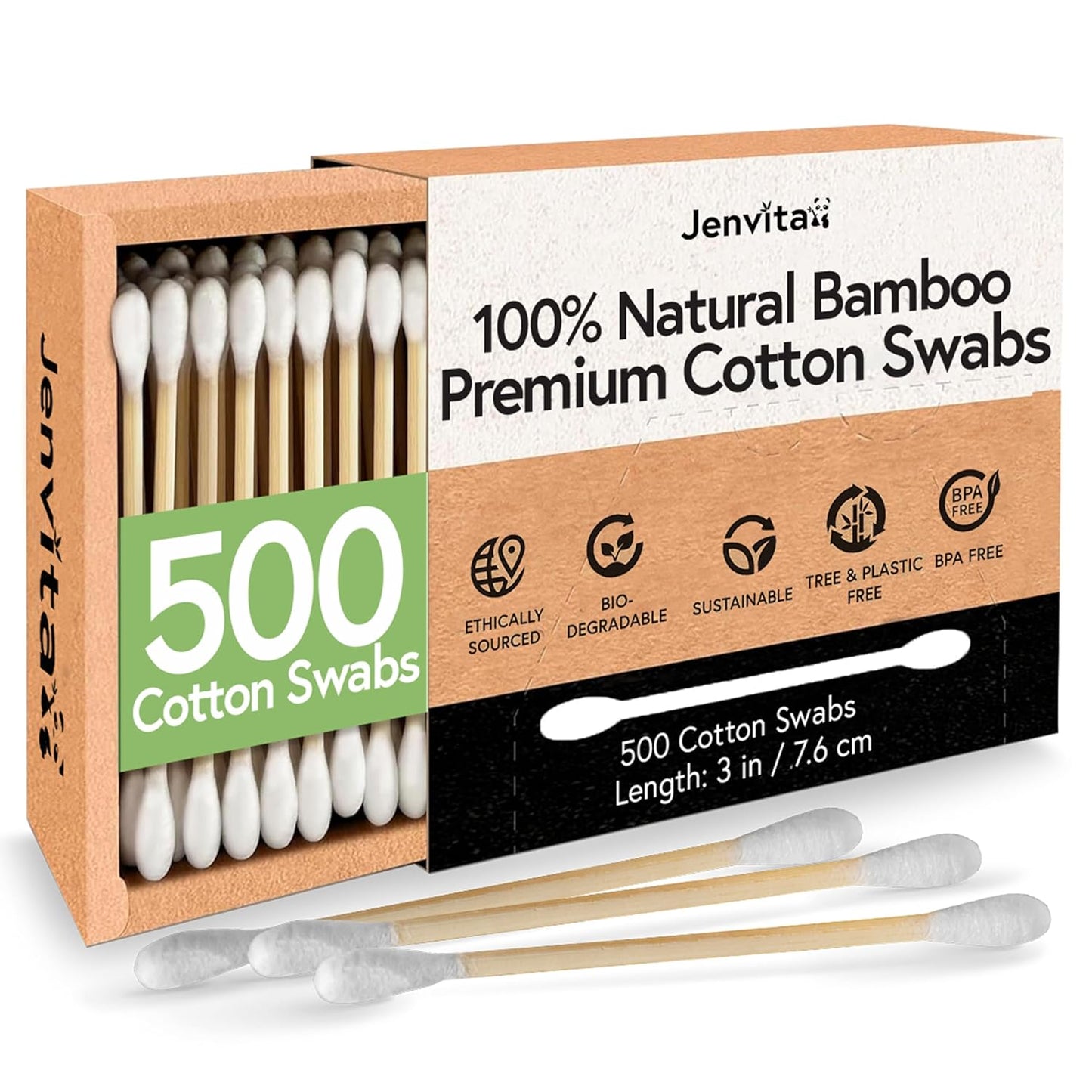 Bamboo Cotton Swabs for Ears - Hypoallergenic Double-Tipped | 500-Pack for Baby Care & Makeup Cleaning