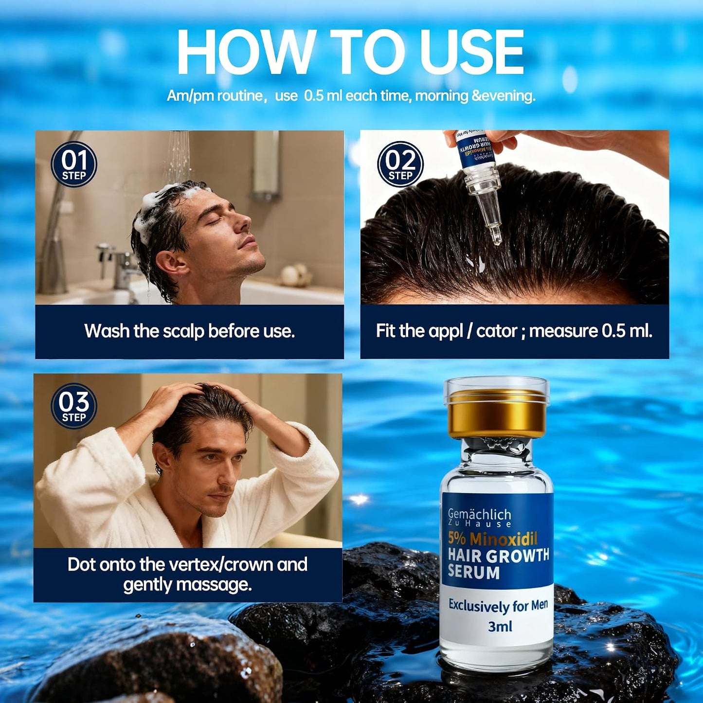 5% Minoxidil for Men - Extra Strength Hair Growth Serum with Biotin, Rosemary & Caffeine | Non-Greasy Formula for Thinning Hair