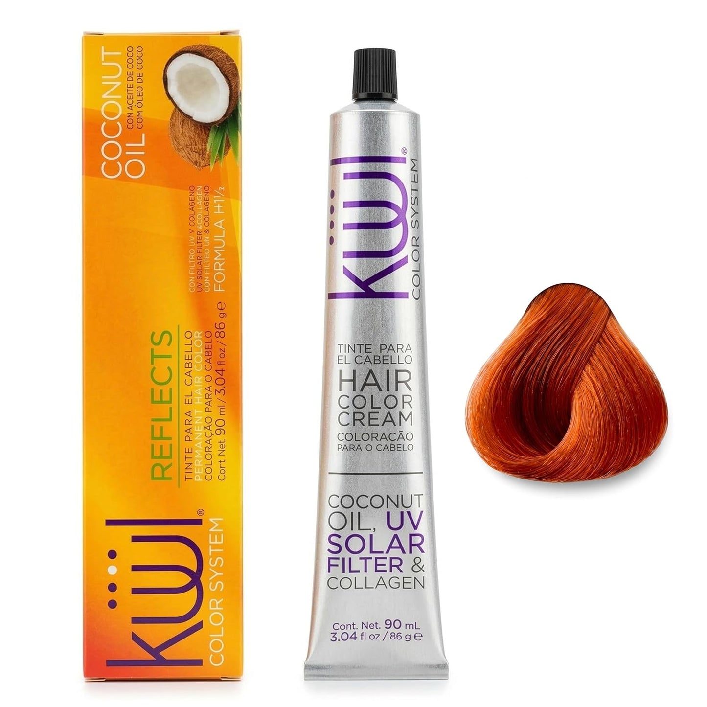 Permanent Copper Hair Dye Cream - Coconut Oil & Collagen for Gray Coverage | 3.04 fl oz / 90 ml