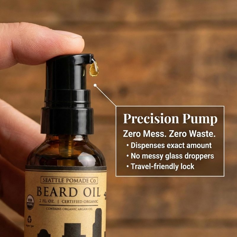 Seattle Pomade Co. Certified Organic Beard Oil for Men, Promotes Growth for Soft and Itch Free Facial Hair, Argan and Castor Oil. Globally sourced certified organic materials.