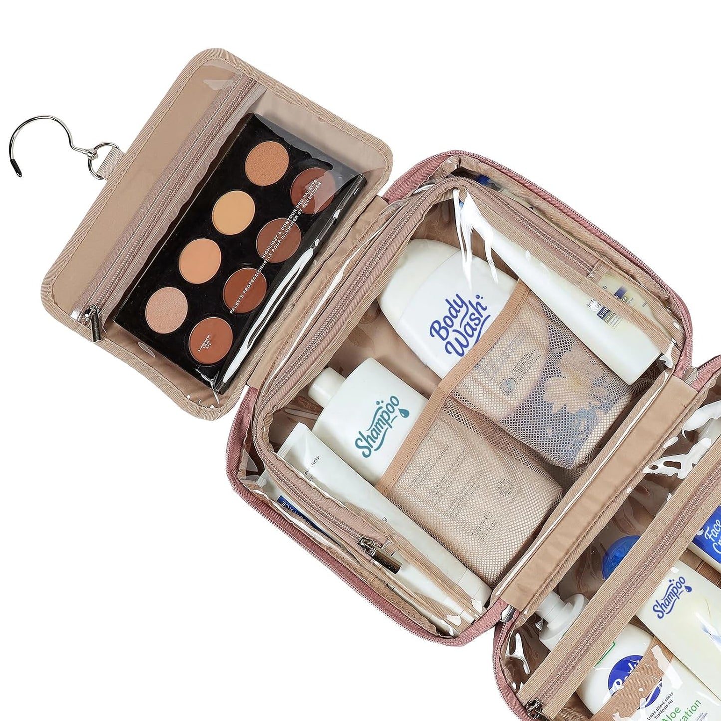 NISHEL Travel Toiletry Bag - Large Makeup Organizer for Women | Hanging Case in Rosewood Pink