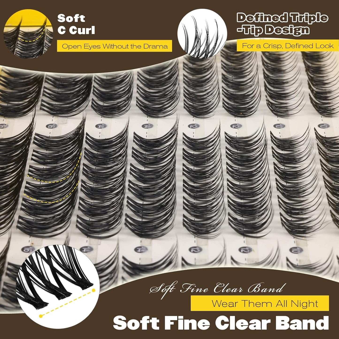 Natural Lash Clusters Kit - Wispy Eyelash Extensions with Invisible Band | 10-16mm C Curl, DIY Set with Bond & Tweezers