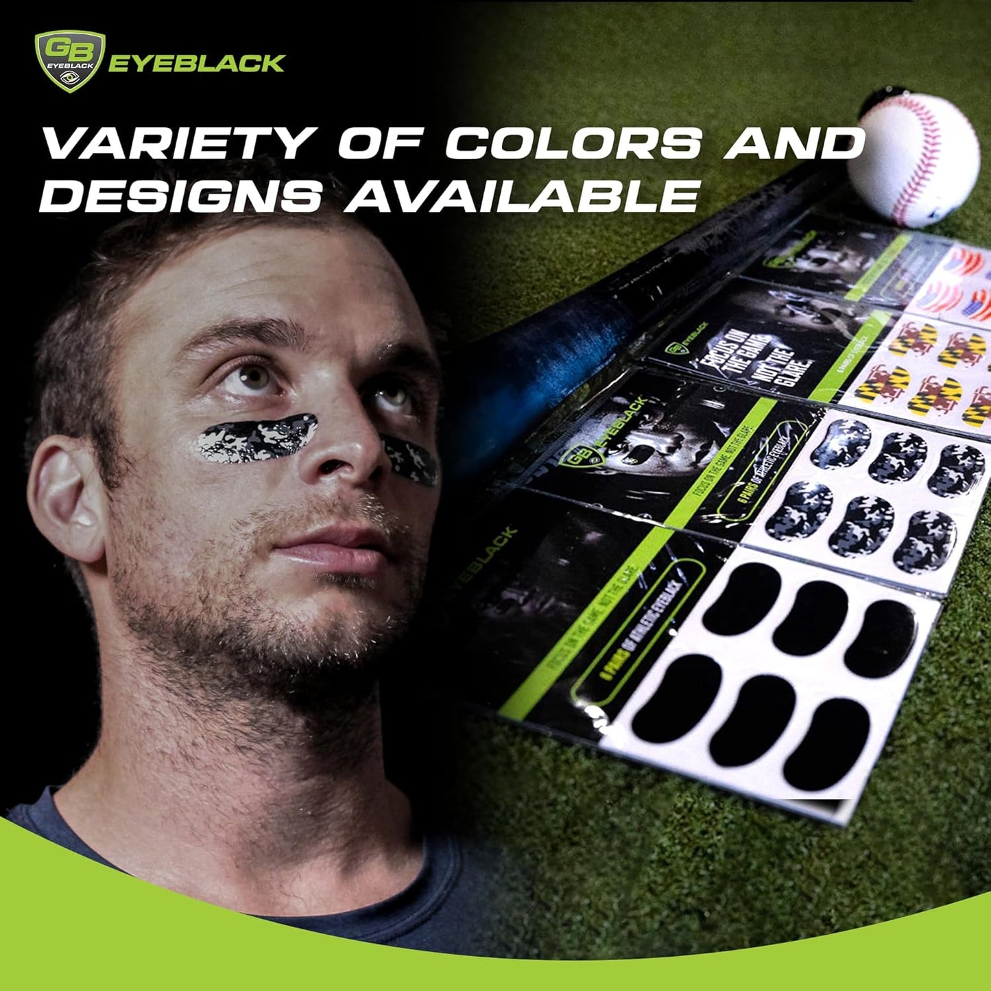 Breathable Eye Strips - Peel & Stick Athletic Eyeblack Stickers for Baseball, Football, Softball, Lacrosse | Black - 15 Pairs
