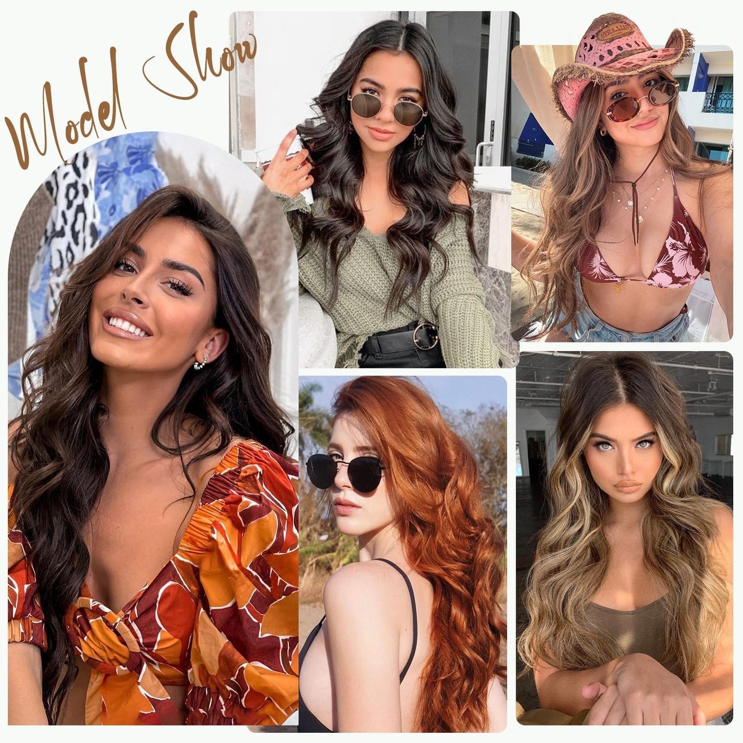20” Brown Clip in Hair Extensions Long Wavy Synthetic Extensions for Women