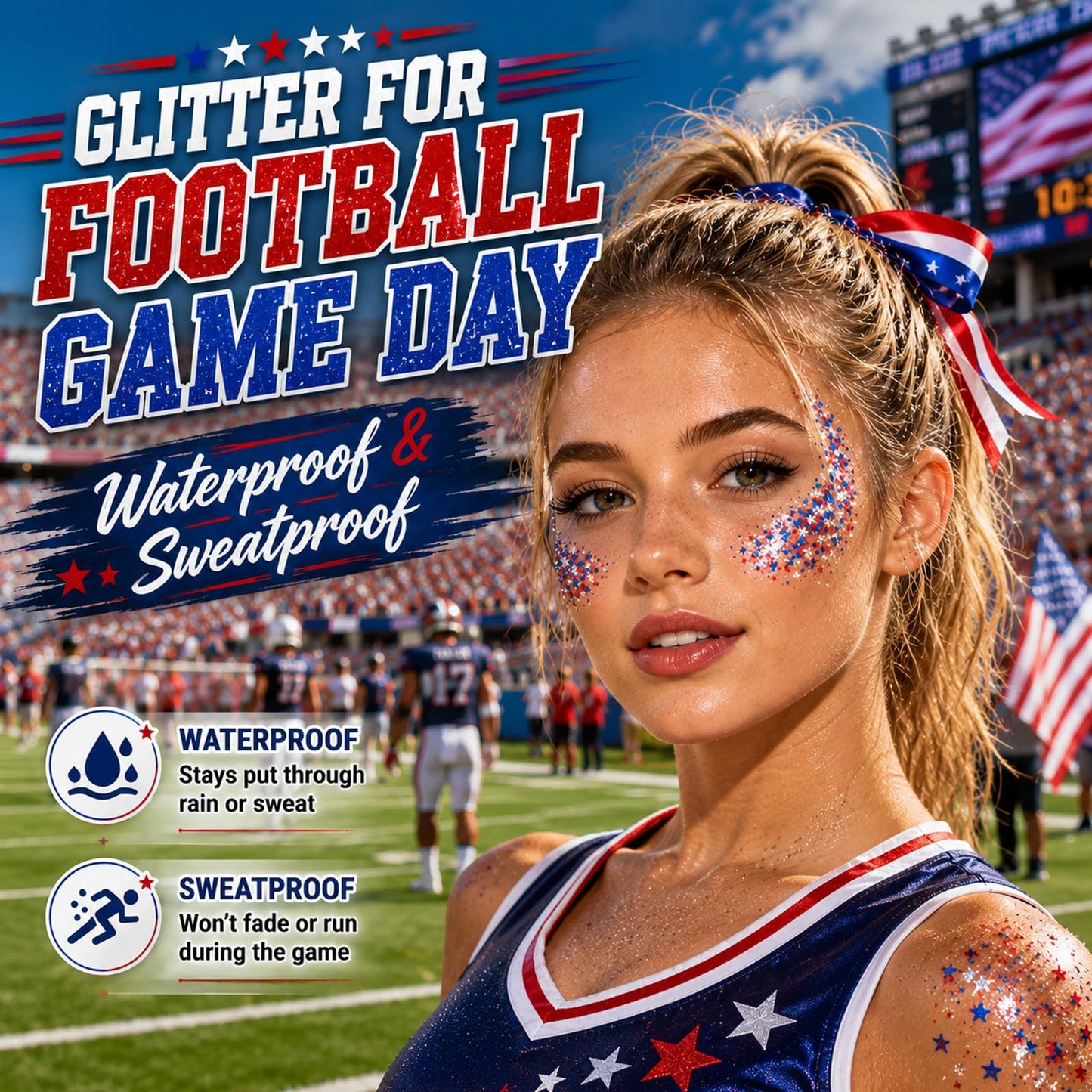 4th of July Glitter Stick, Patriotic Face Hair Glitter, 4th of July Outfits and 250th Anniversary Accessories, Waterproof Face Glitter, Fourth of July Red White and Blue Glitter for Women and Kids