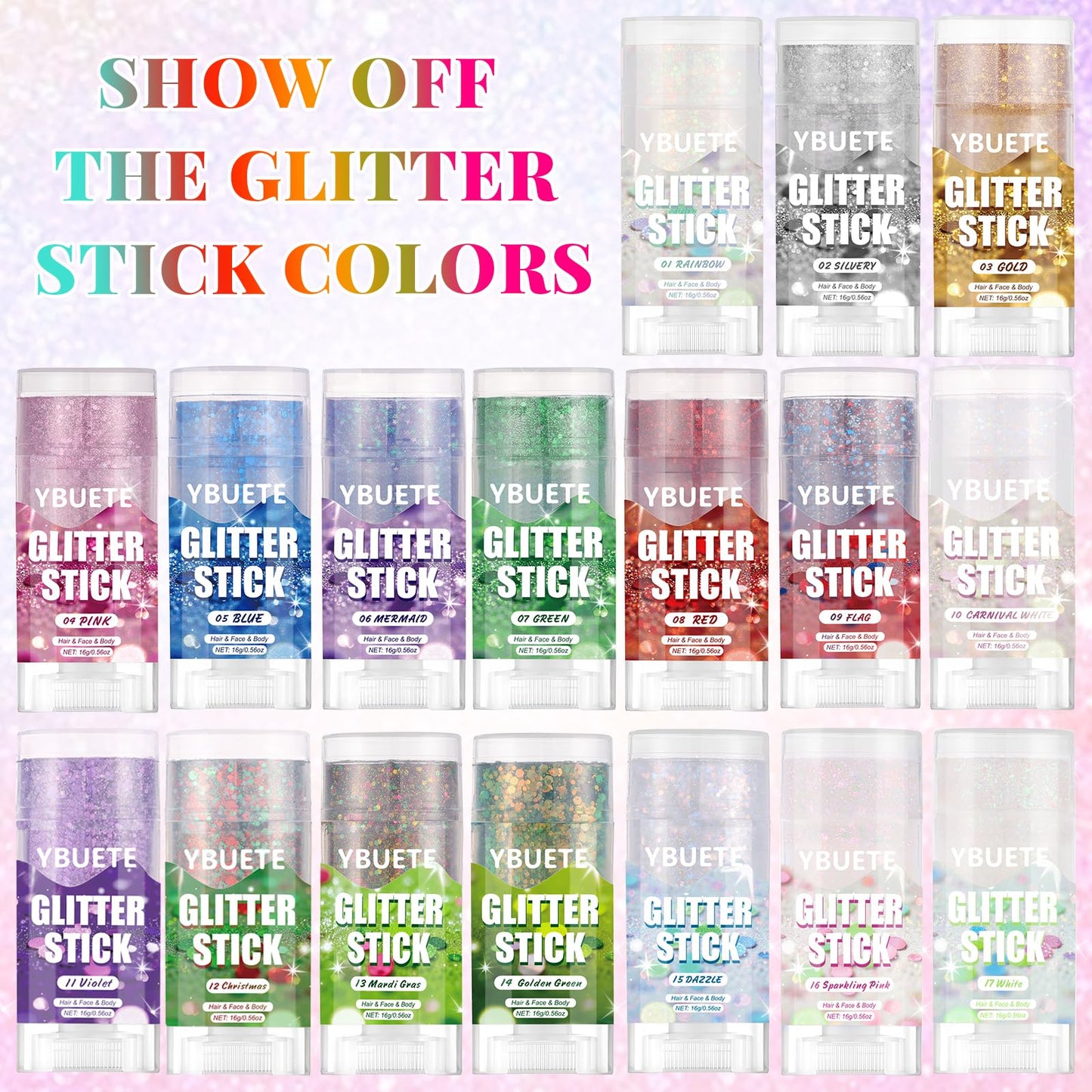 YBUETE Sparkling Pink Face and Body Glitter Stick for Sparkling Makeup, Hair Glitter Accessories for Women, Highlighting Stick for Fairy Dust, Cheerful Face Glitter for Festive Parties and Carnivals