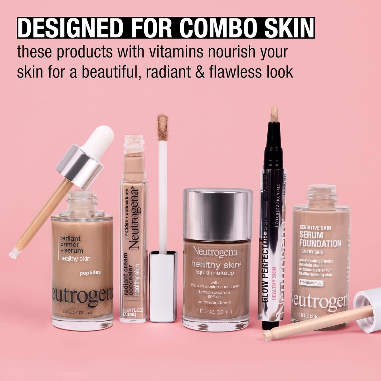 Neutrogena Healthy Skin Glow Perfector Concealer Pen - Lightweight Liquid Makeup with Pro-Vitamin B5 & Vitamin E | Light, 0.1 oz