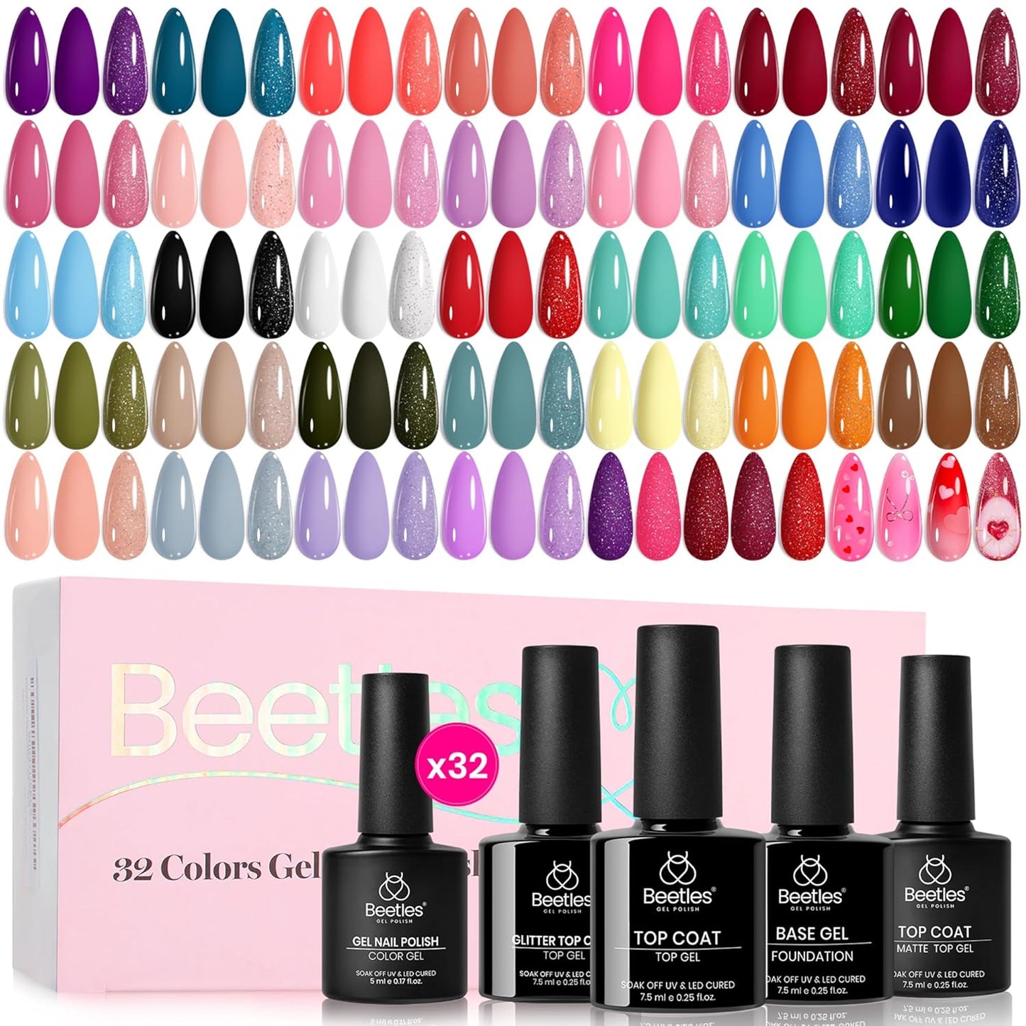 Beetles Gel Nail Polish Kit - 55 Vibrant Colors with UV Light | Complete DIY Manicure Set for Beginners