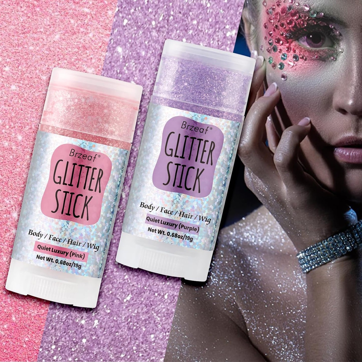 Pink Glitter Stick - Long-Lasting Face & Body Makeup Gel | Non-Greasy Chunky Glitter for Rave & Soccer Events