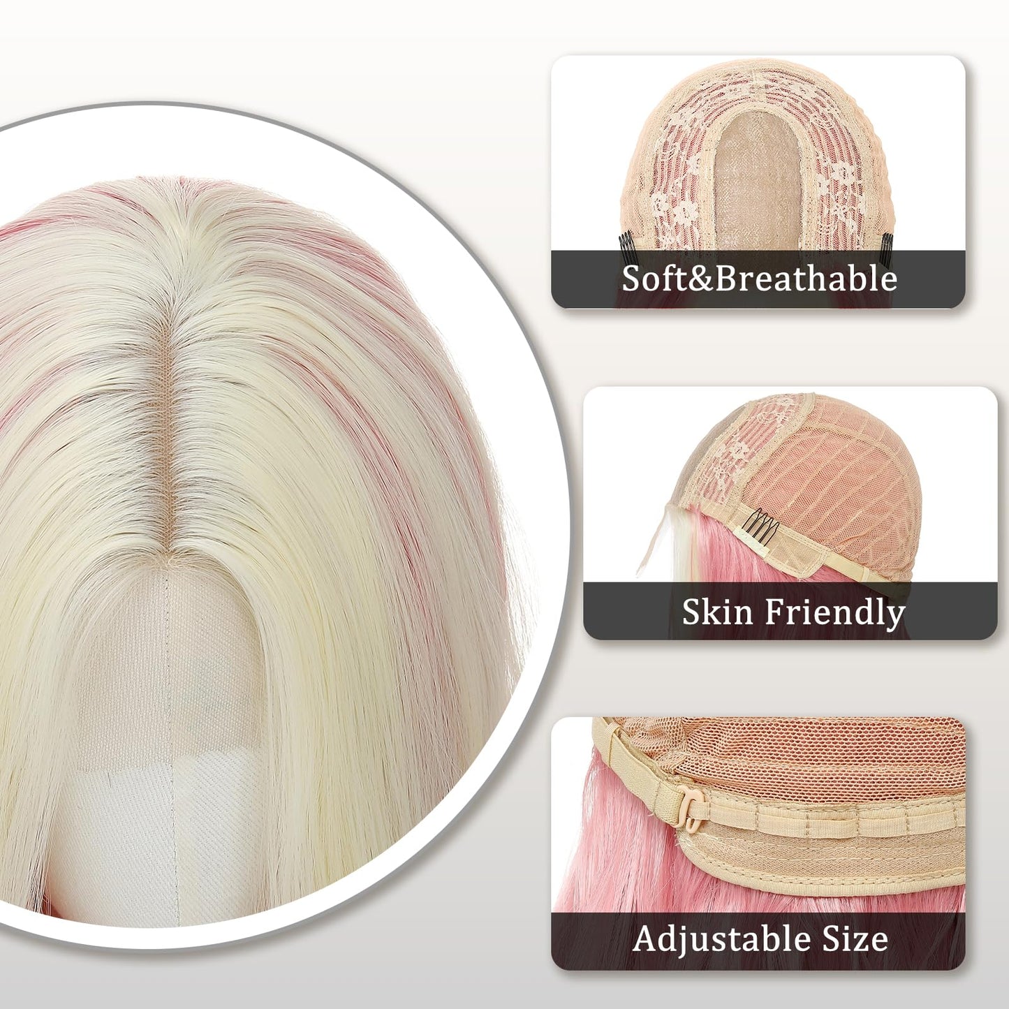 YBYMCAI Blonde and Pink Wig Long Wavy Wigs for Women Middle Part 26 inch Natural Curly Synthetic Wig Heat Resistant Fiber Wigs for Daily Party Use