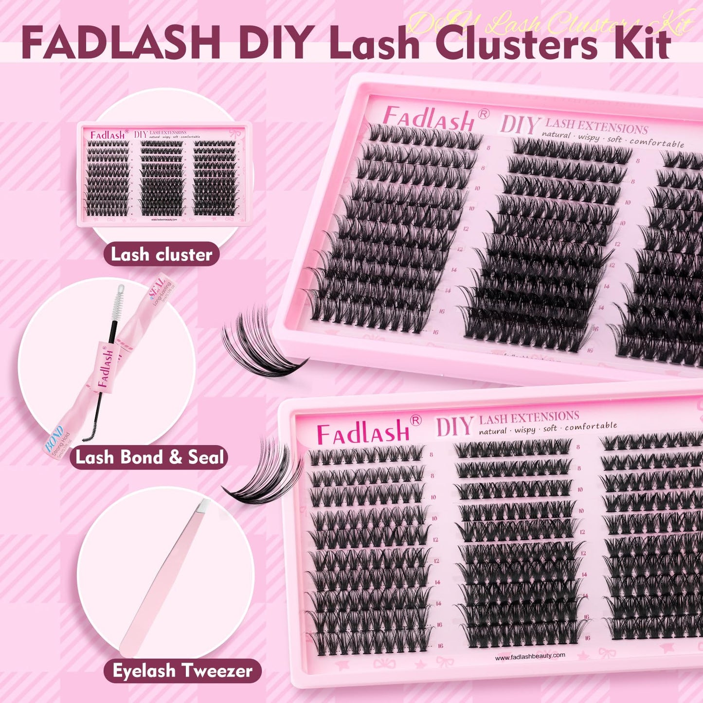FADLASH Lash Clusters Kit 40D+50D+60D Natural Wispy Eyelash Clusters Kit
