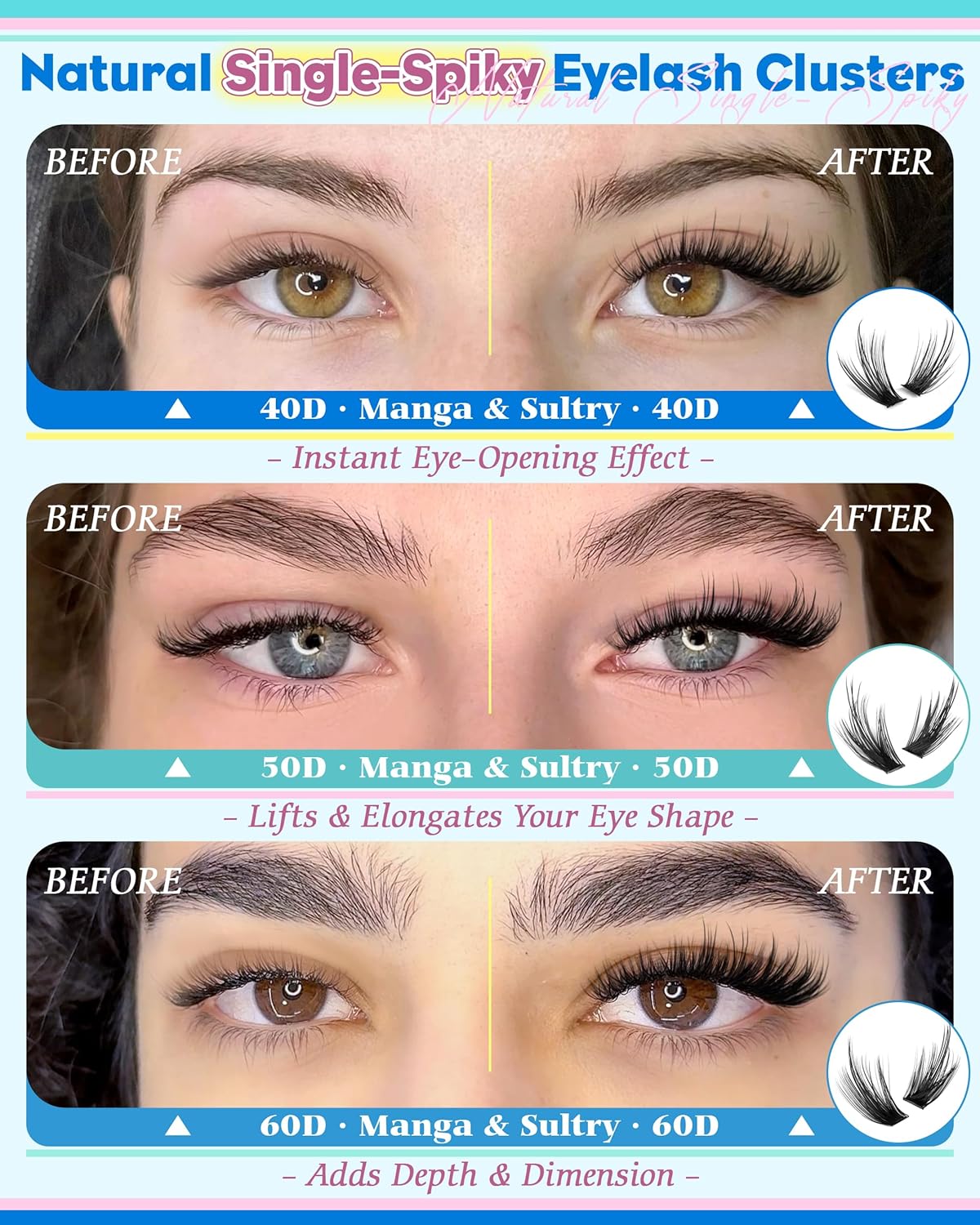 Wispy Lash Clusters - Natural Short Eyelash Extensions 10-14mm | 360pcs CC Curly DIY Lashes