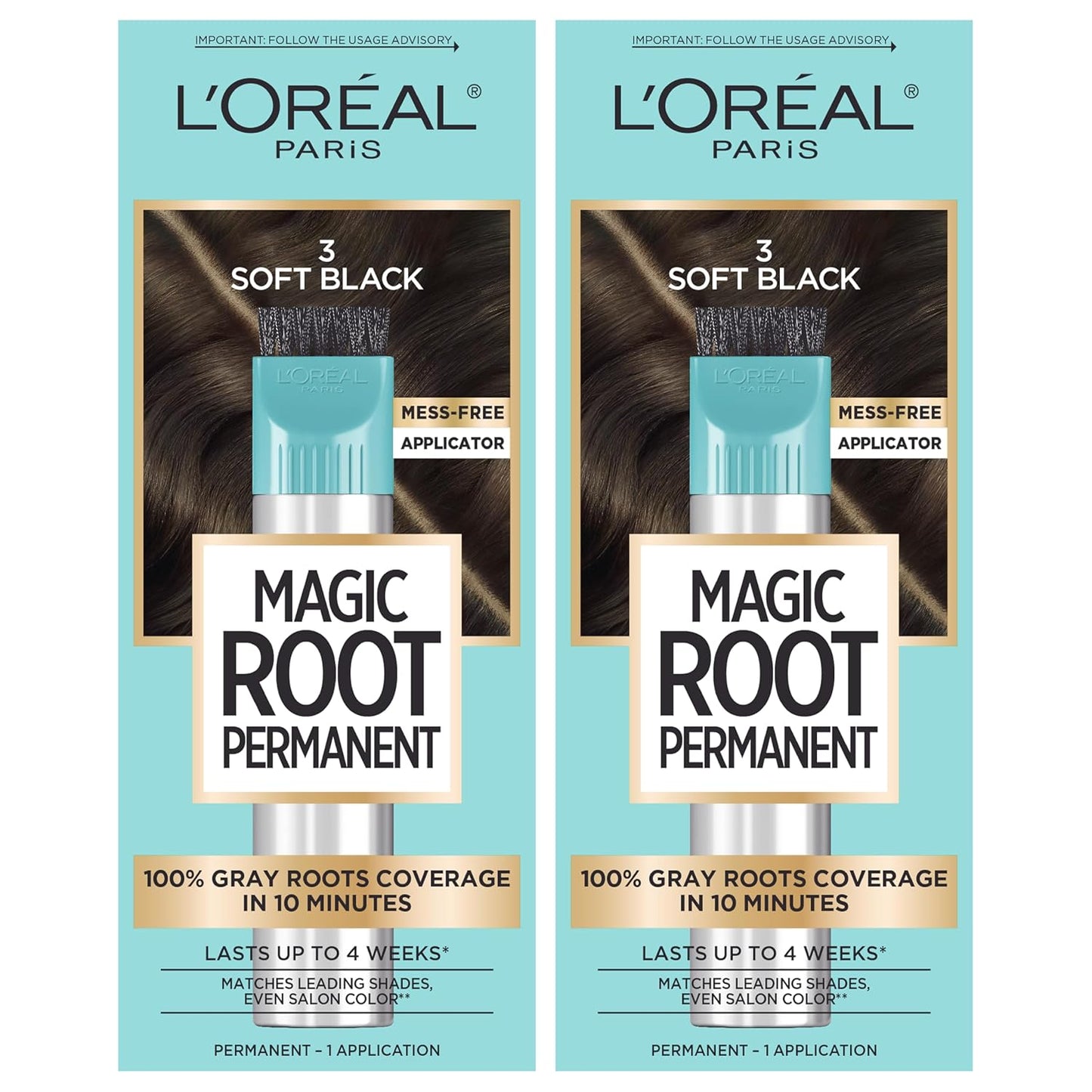 L'Oreal Paris Magic Root Hair Color Kit - 100% Gray Coverage in 10 Minutes | 2 Black Shades (2 Count)