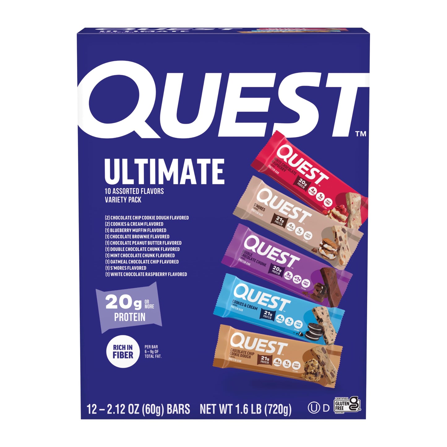 Quest Nutrition Ultimate Variety Pack Protein Bars, High Protein, 12 Count