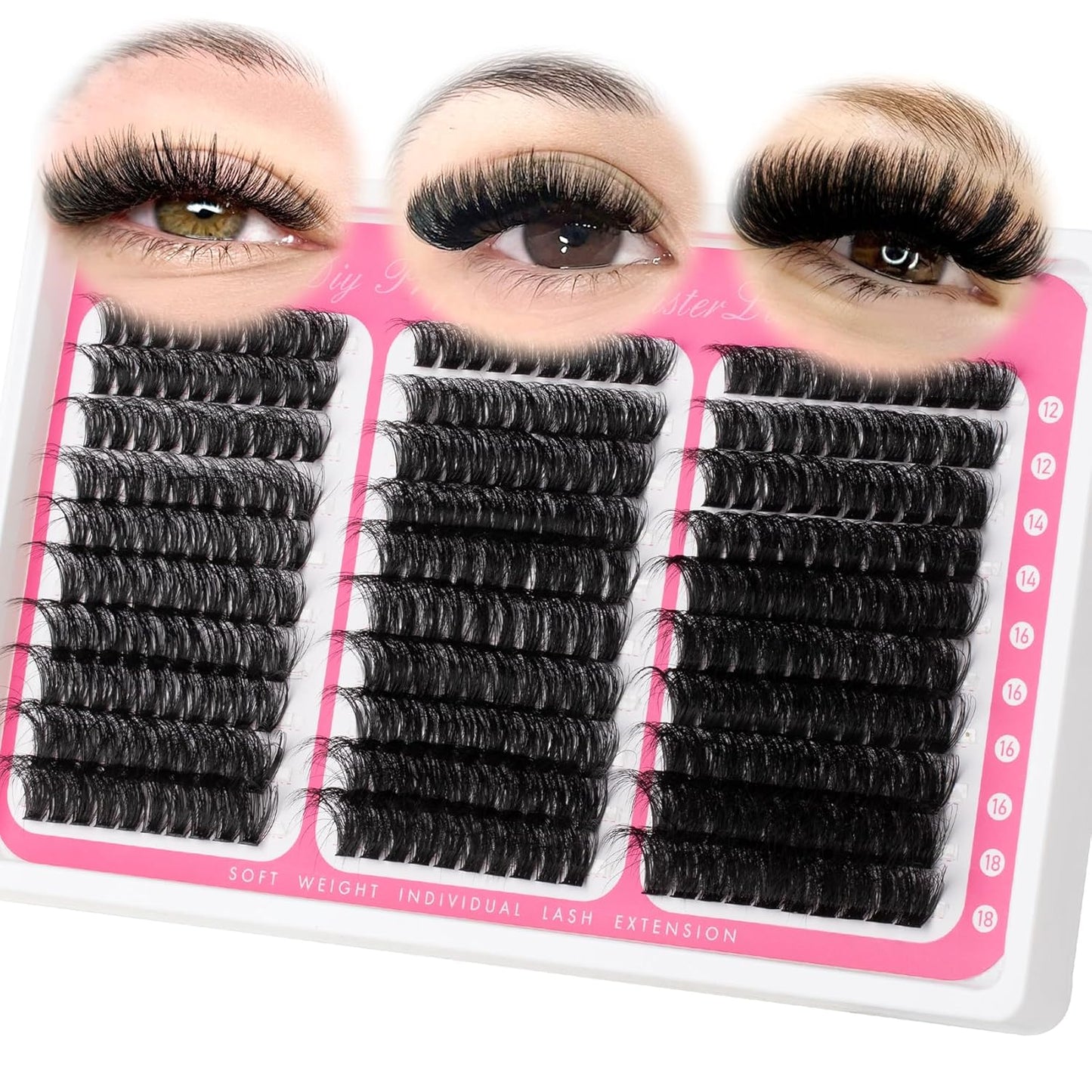 Lash Clusters - 3D Full Eyelash Extensions | Mix of 60D, 80D, 100D, 12-18MM, Waterproof, DIY Fake Mink
