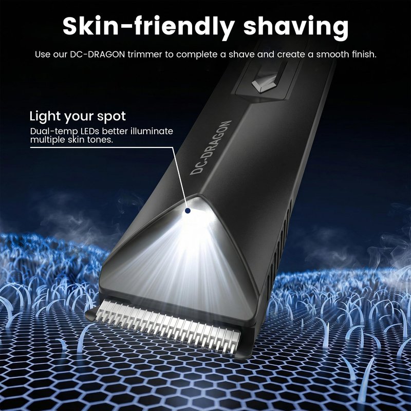 DC-Dragon Beard Trimmers for Men Cordless Hair Clippers for Mustache Hair Cutting Kit, Face, Groin & Manscaping,Led Battery Display,Small Lighting