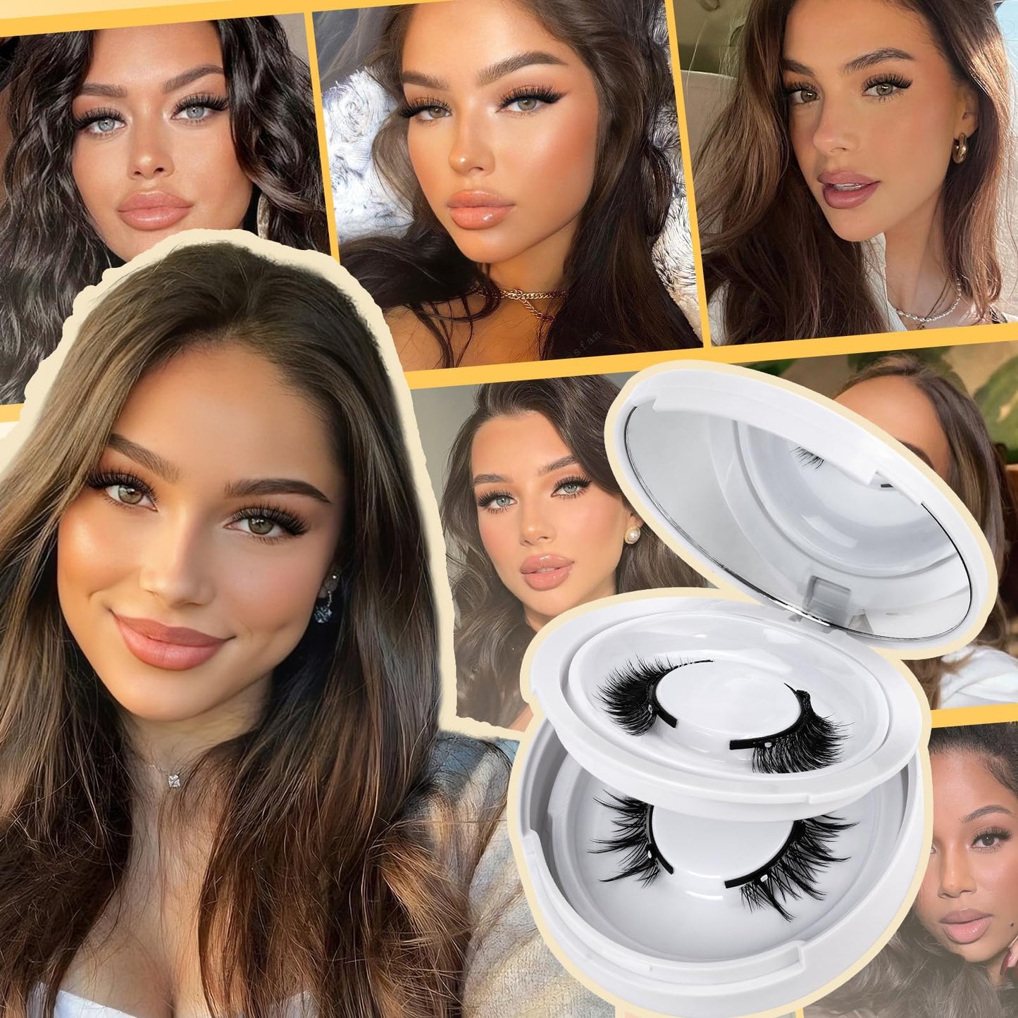 QUEWEL Magnetic Eyelashes 2 Pair Reusable Magnetic Eyelashes with Applicator No Glue Needed Eyelashes Cat Eye Natural Look Lash Clusters Kit Easy to Wear and Remove(A09)