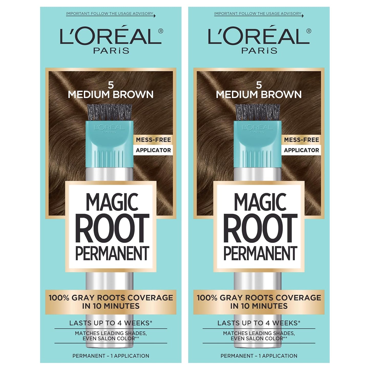 L'Oreal Paris Magic Root Hair Color Kit - 100% Gray Coverage in 10 Minutes | Dark Brown (2 Count)