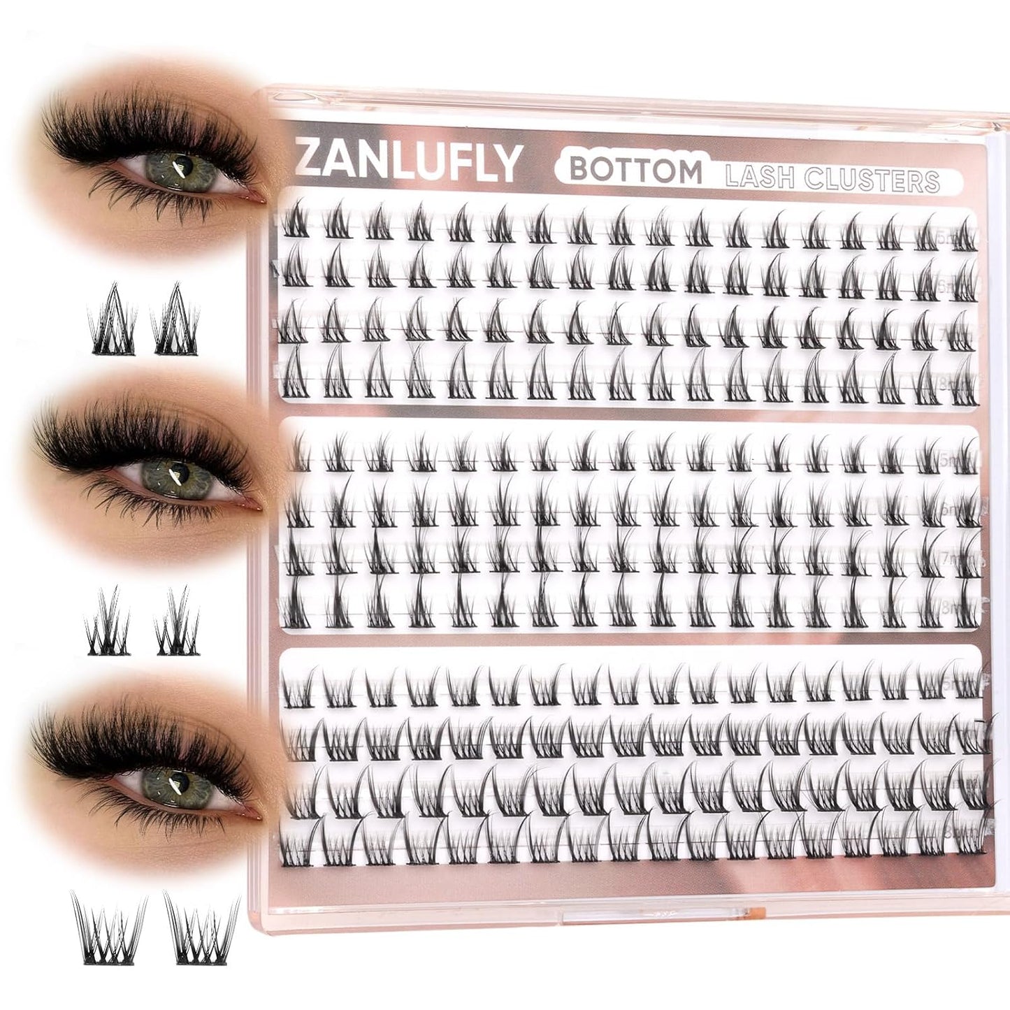 Natural CC-Curly Cluster Lashes - Wispy Eyelash Extensions with Clear Band | 10-14MM Individual DIY Lashes