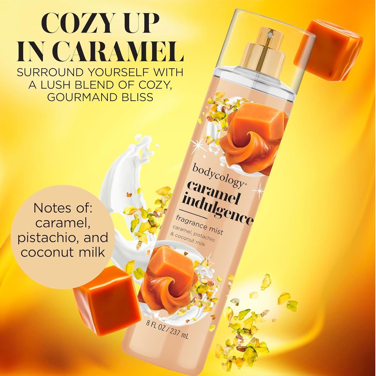 Bodycology Caramel Indulgence Body Mist - Long-Lasting Fragrance, 8 Fl Oz