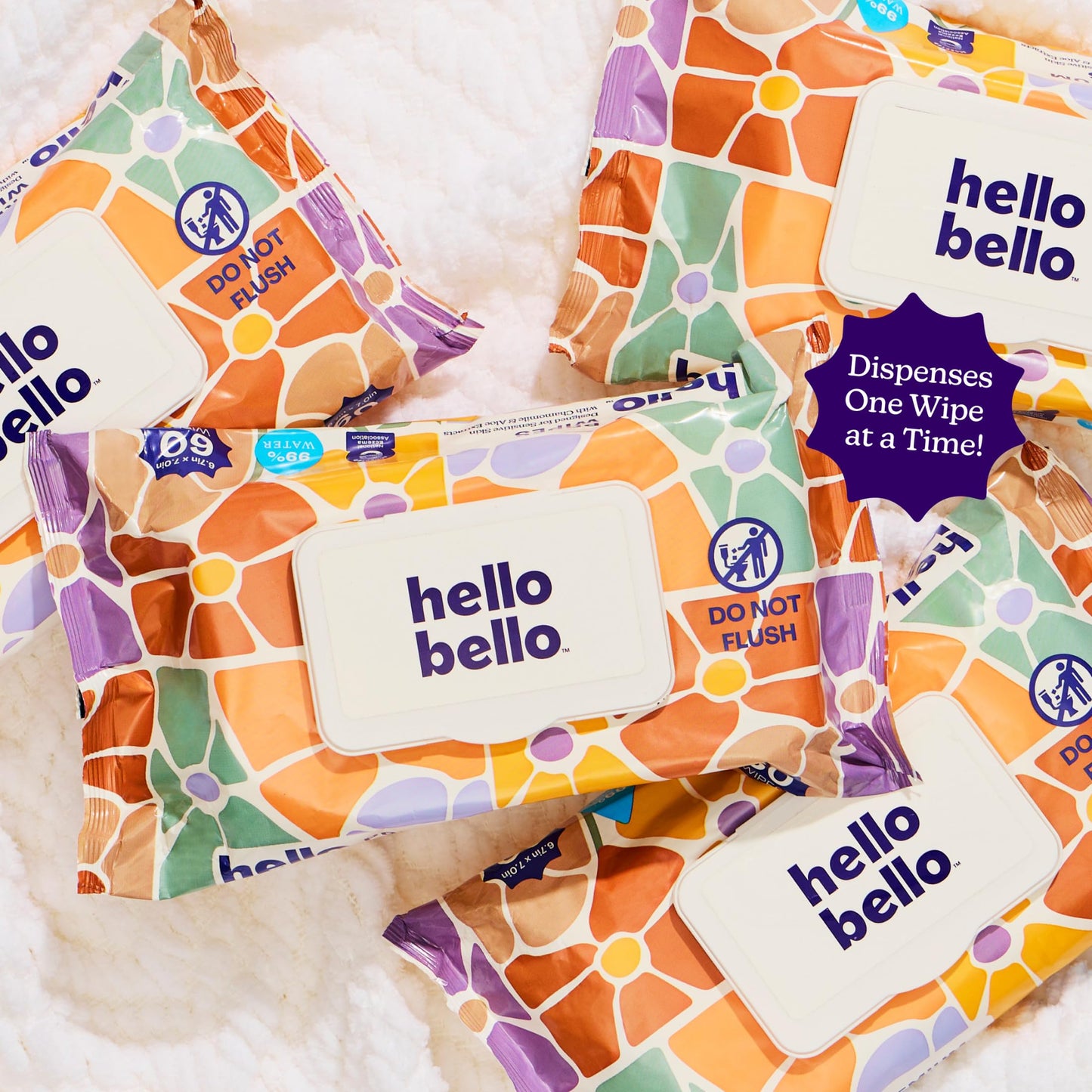 Hello Bello Premium Wipes, Designed for Sensitive Skin with Chamomile & Aloe Extracts, Flower Pop (18 Resealable Packets = 1080 Total Wipes)