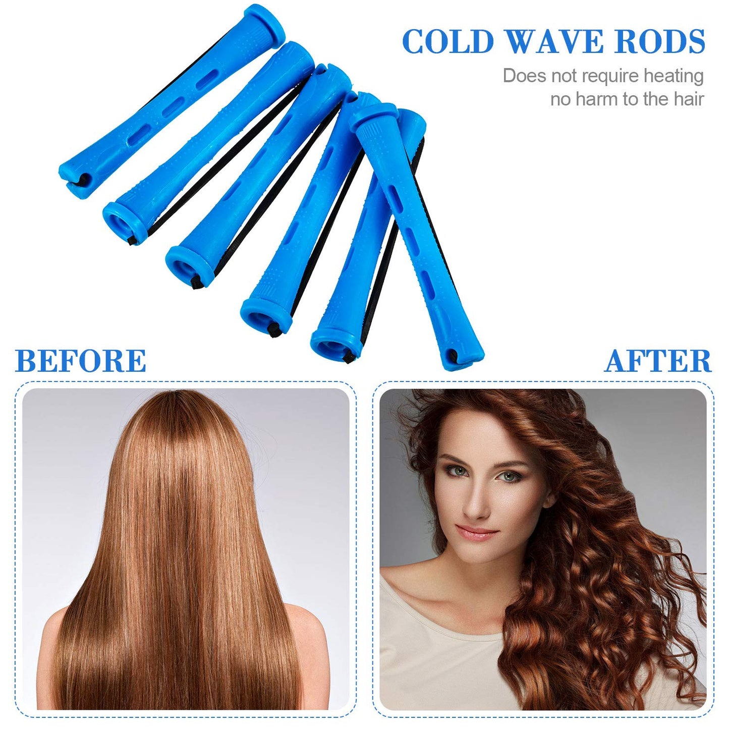 WILLBOND 60 Pcs Perm Rods - Cold Wave Curlers for Short & Long Hair | 0.35 Inch Blue Rollers