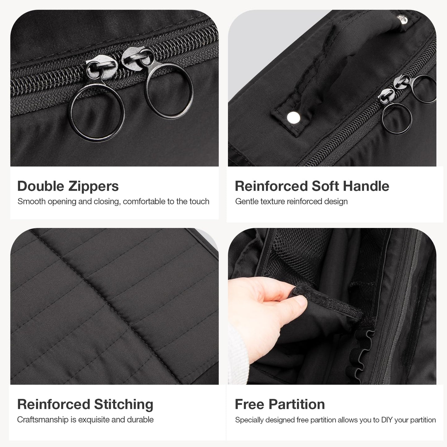 Abiudeng Standing Travel Makeup Bag Stand up Make up Bag Travel Toiletry Bag with Multiple Compartments Large Capacity for Women Business Trips Fitness and Daily Commutes (Black)