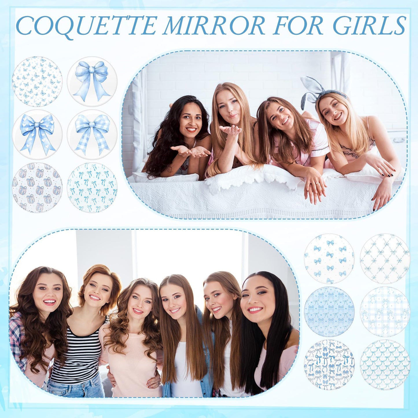 Cinnvoice 12 Pcs Bow Party Favor Gift Mini Compact Mirror,Blue