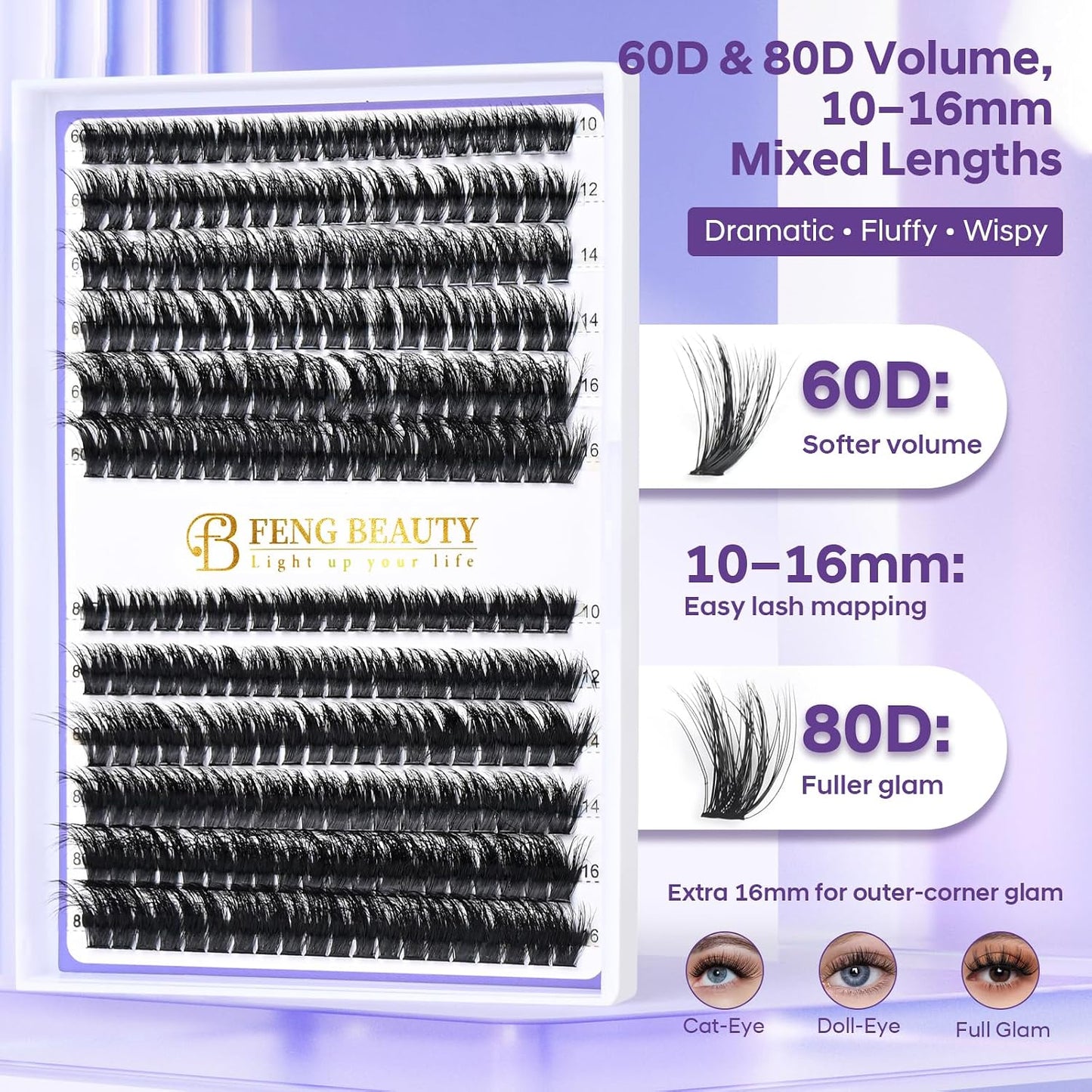 Ultra-Light Lash Clusters Kit - 240PCS Fluffy Wispy Volume | 10-16mm Mixed Lengths, Bond & Seal, Waterproof