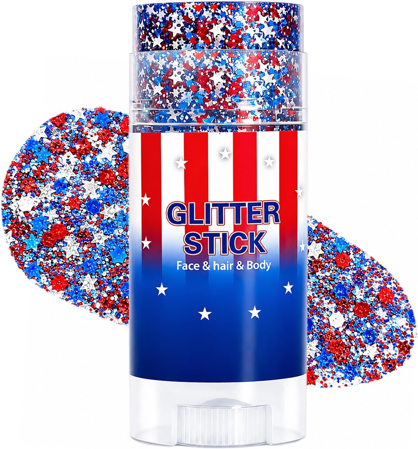 4th of July Glitter Stick - Red White and Blue Face & Body Glitter | Patriotic Hair Accessories for Women & Kids