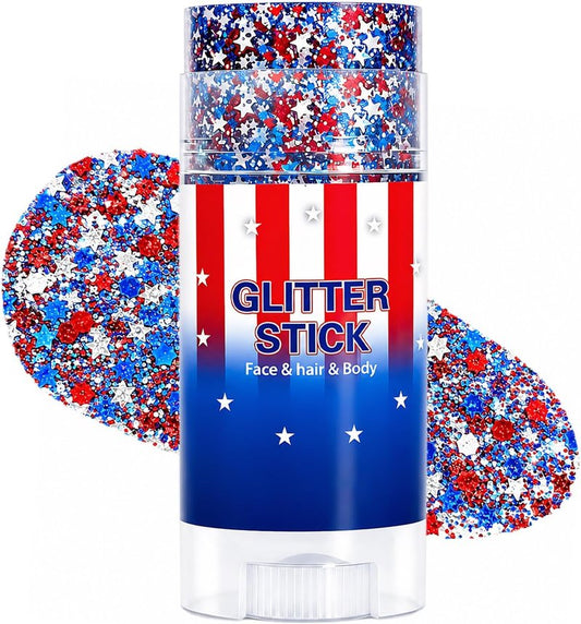 4th of July Glitter Stick - Red White and Blue Face & Body Glitter | Patriotic Hair Accessories for Women & Kids