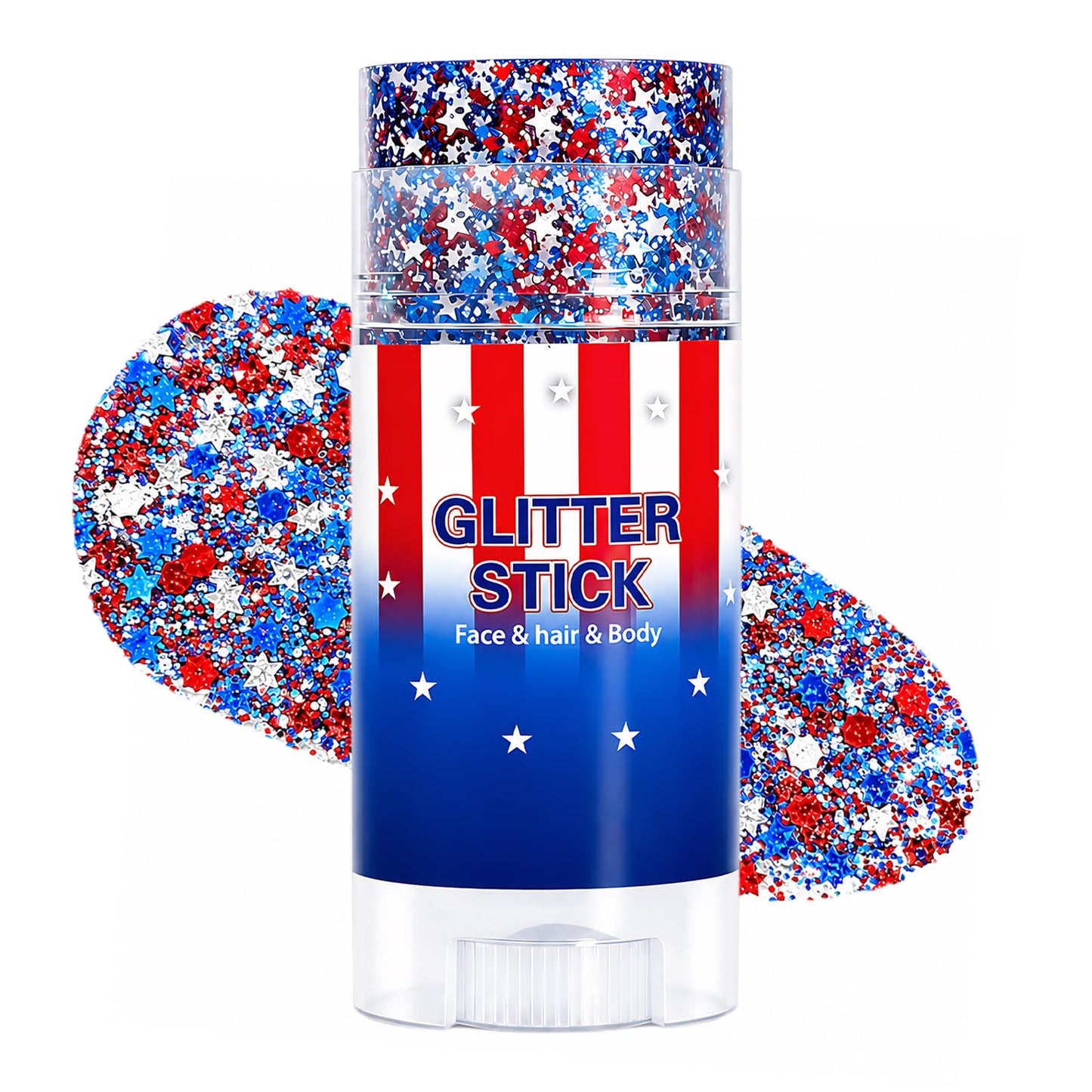 Patriotic 4th of July Glitter Stick, 4th of July Outfits for Women Kids, Red White and Blue Glitter Stick for Memorial Day 250 Anniversary Independence Day, USA Flag Face Body Hair Glitter Accessories