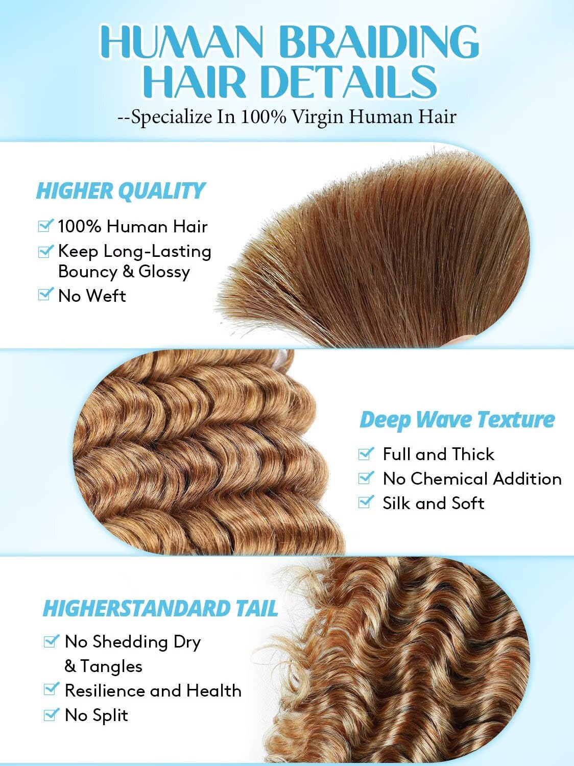 Unprocessed Human Hair for Braiding - #27 Honey Blonde Curly Bulk Hair | 12A Grade, 26 Inch, 100g, 2 Bundles