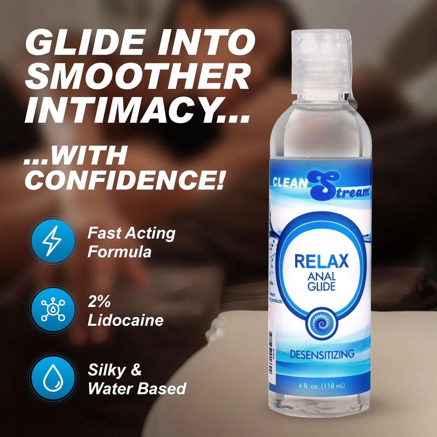 Cleanstream Relax WaterBased Glide | Unscented, FragranceFree Lubricant for Comfort & Smooth Use | Toy Compatible, Easy to Clean | NonSticky Liquid Formula | 4 oz