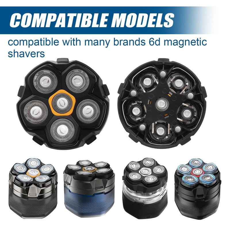 2 Pack Universal Magnetic 6 Blade head shaver Replacement heads Compatible with Wyklaus Redbreak Detona DOAO head shaver