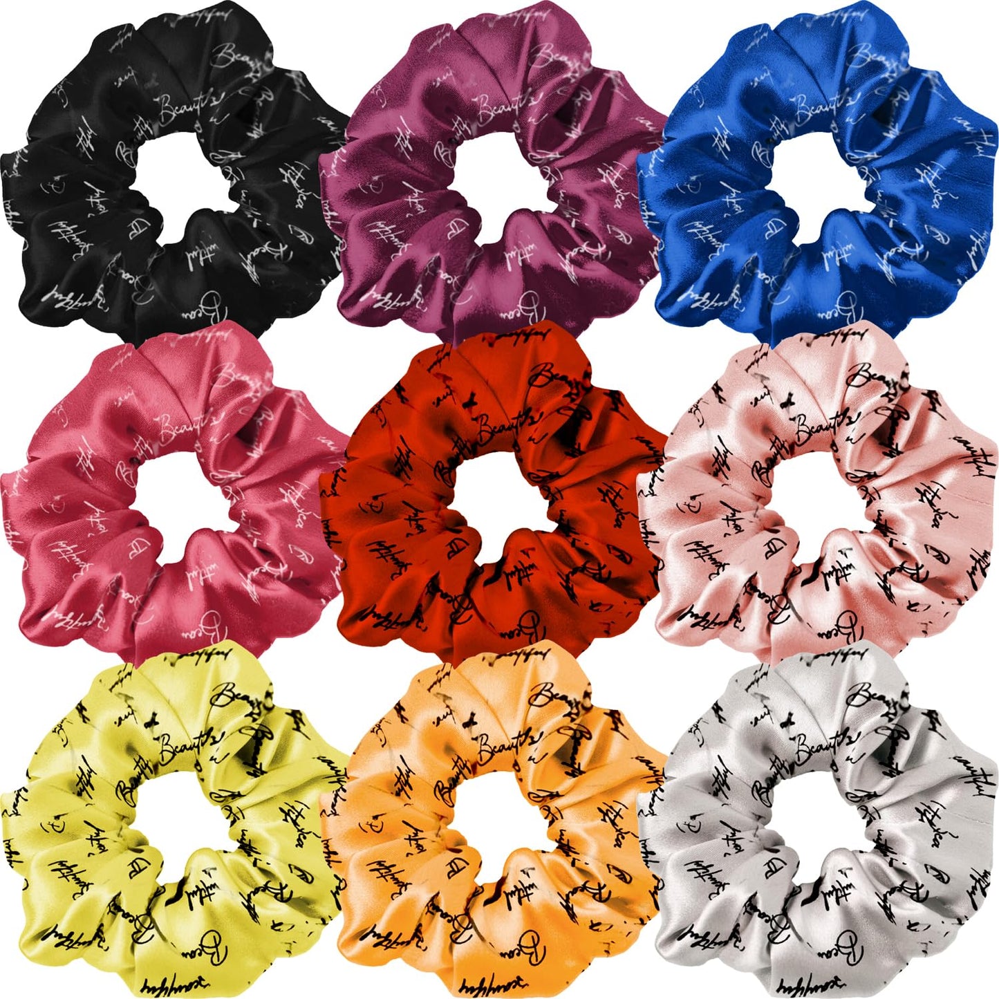 Cute Design Scrunchies - Elastic Hair Ties for All Hair Types | XL Soft Ponytail Set with Ribbon