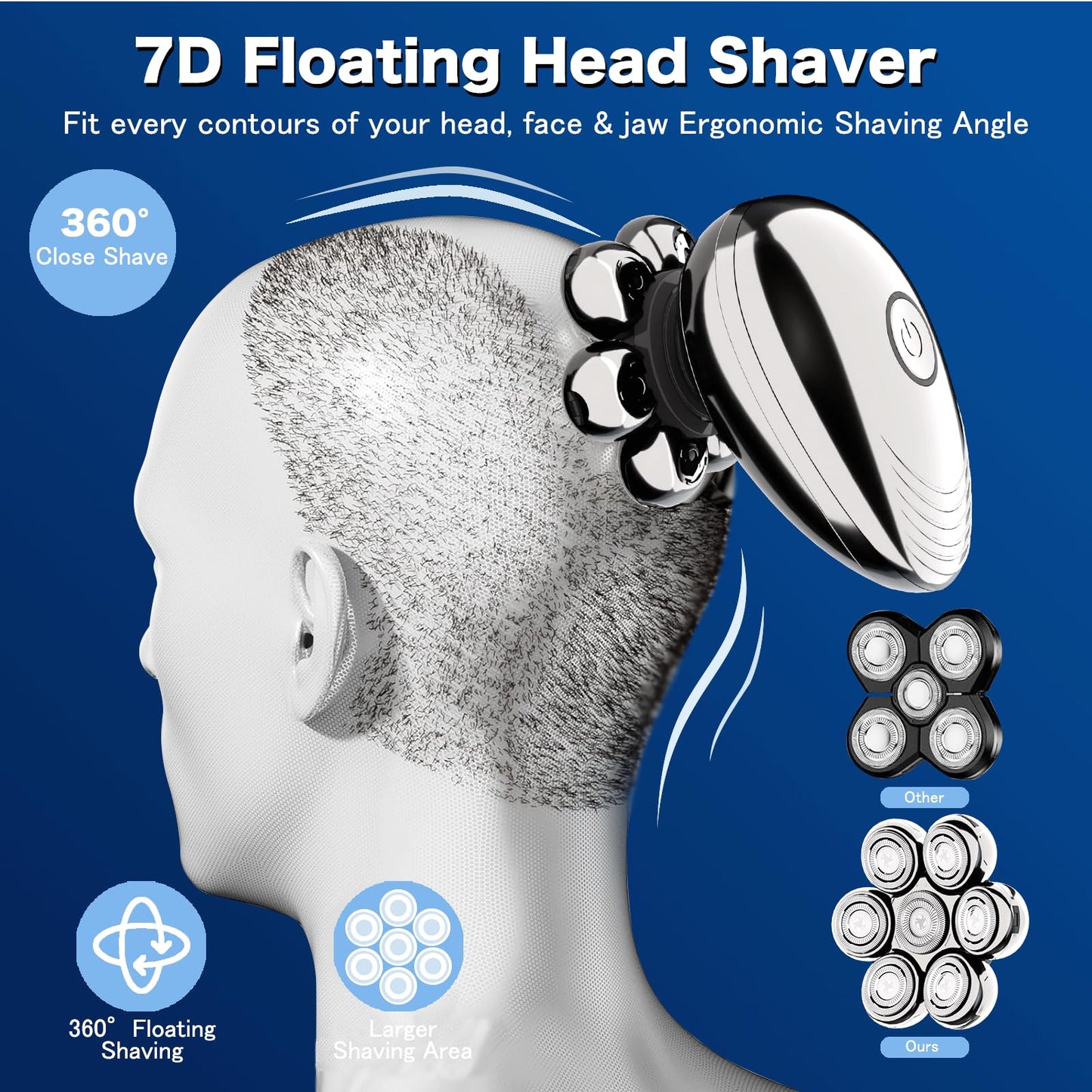Head Shavers for Bald Men, Electric Razor, IPX8 Waterproof Dry/Wet Bald Head Shaver with 10000 RPM High-Speed Motor, Rechargeable Head Razor with LED Display, USB-C Cable, Perfect for Home & Travel