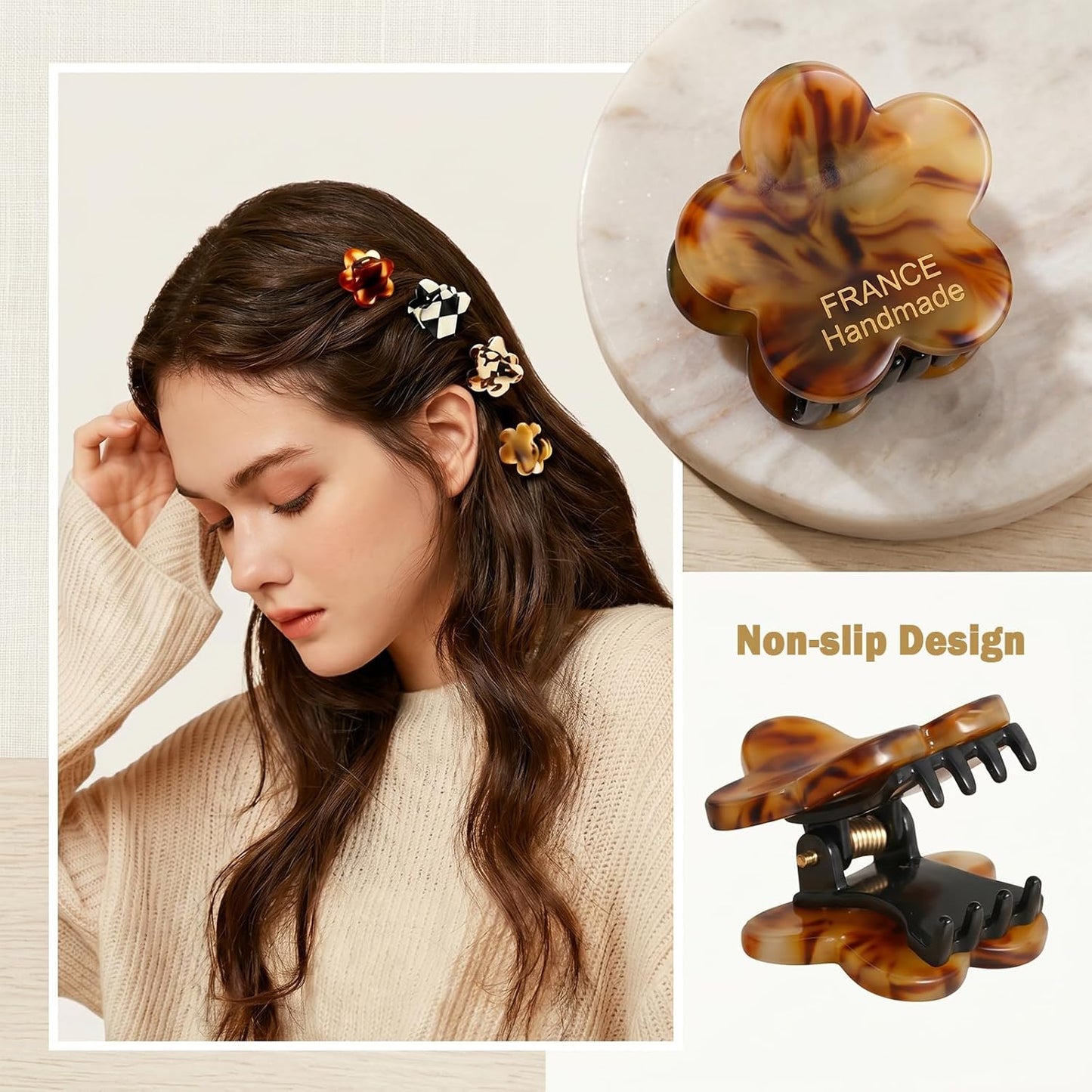 Small Decorative Hair Clips for Women - Cute Flower Mini Claw Clips | 10 Pcs Set for Bangs & Braids