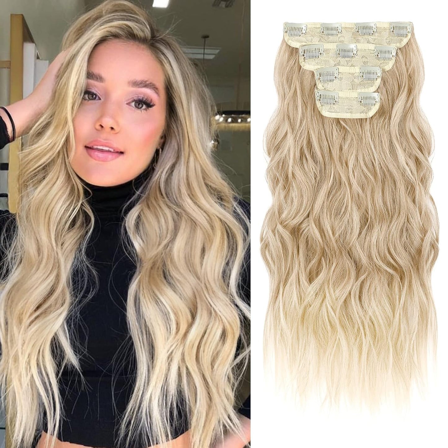 Clip-In Hair Extensions - 4PCS Natural Soft Synthetic Hairpieces for Women | Chocolate Brown