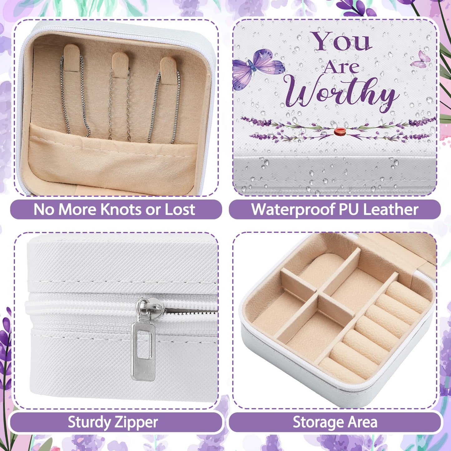 Kacctyen 12 Pcs Mini Travel Jewelry Case Bulk You Are Loved Mother's Day Church Gift Bulk Purple Butterfly Gift for Secretary Mother Girls Leather Travel Jewelry Case Mothers Day Church Gifts