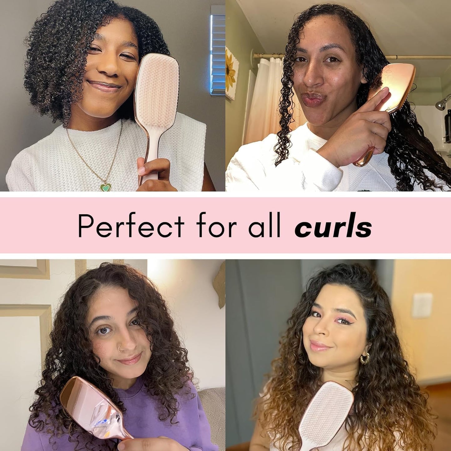 Lily England Detangling Brush - Pain-Free Styling for Curly Hair | Flexible Bristles, Rose Gold Design