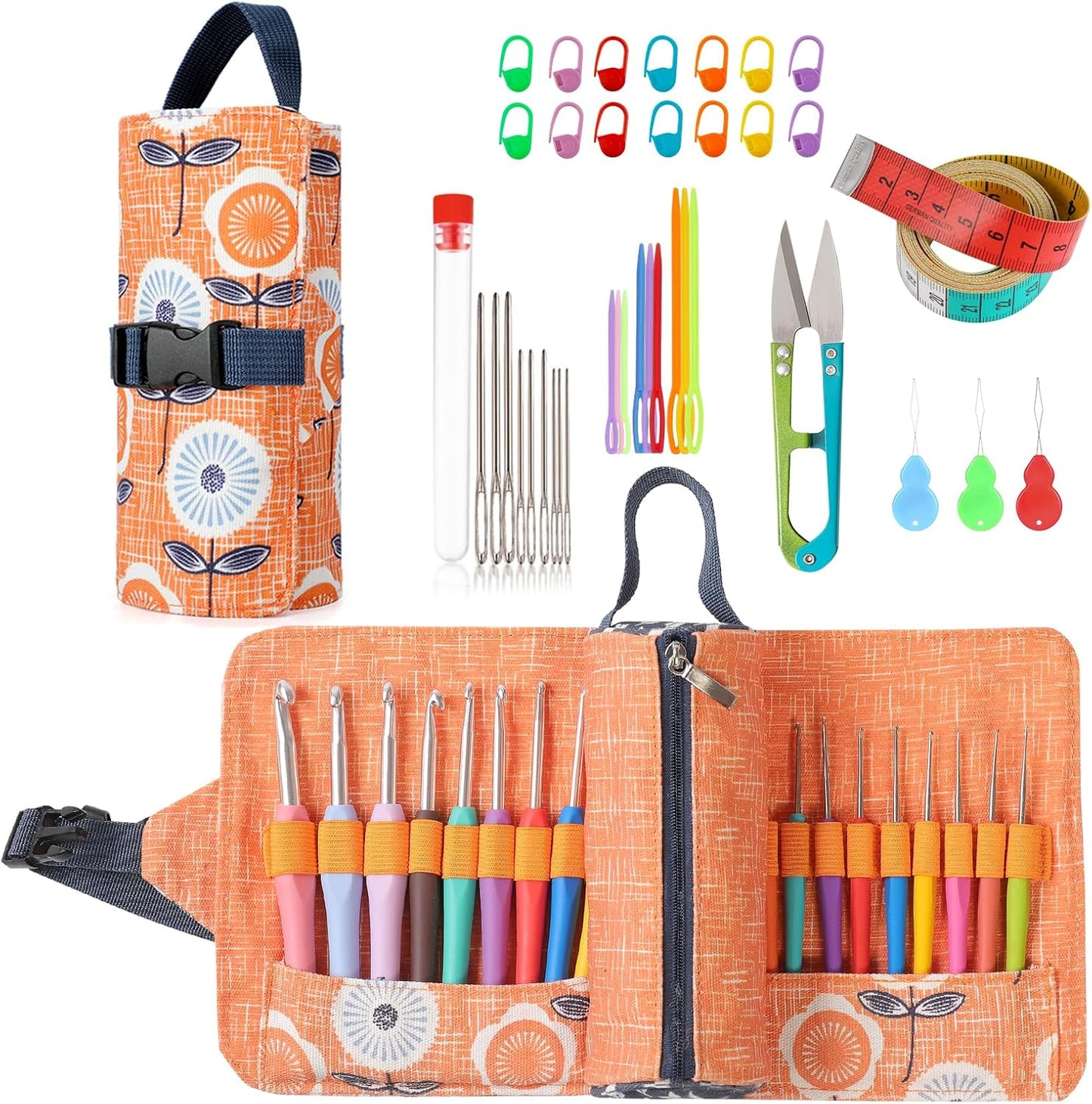 Ergonomic Crochet Hooks Set - 21 Sizes 0.5–10.0mm | Soft Grip Needles with Roll Bag for Comfort