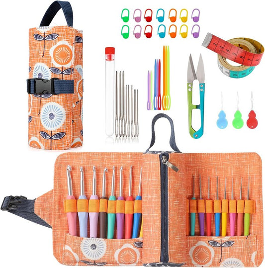 Ergonomic Crochet Hooks Set - 21 Sizes 0.5–10.0mm | Soft Grip Needles with Roll Bag for Comfort
