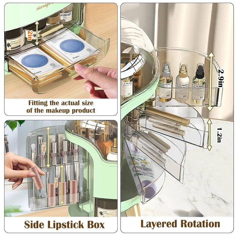 Makeup Organizer & Skincare Storage Box - Waterproof, Dustproof | Countertop with Lid & Drawers