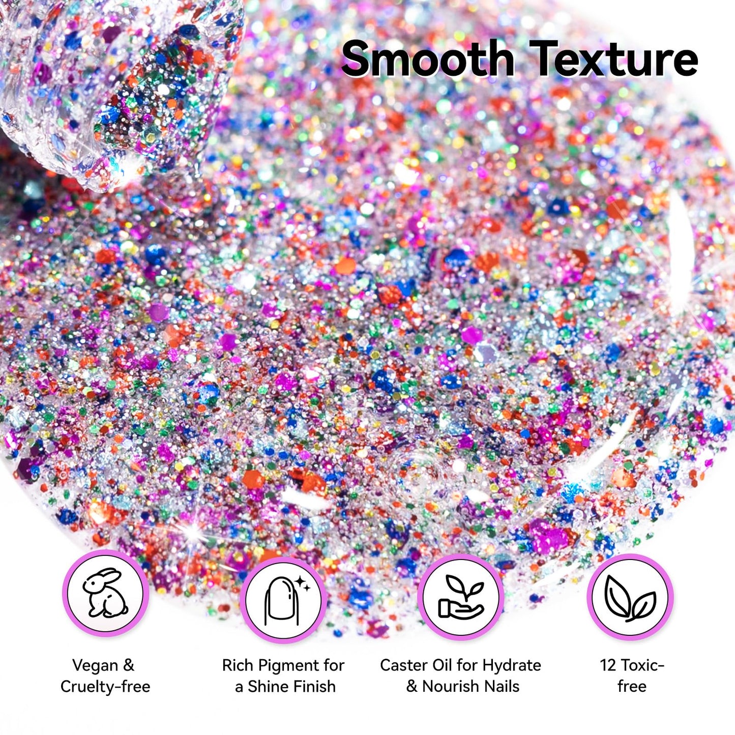 Nailshion Sparkle Nail Polish, Glitter Purple Blue Red Fast Dry, Vegan